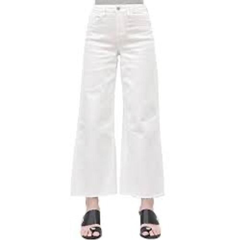 VERVET BLUE Women's White Wide Leg Cropped Jeans Size 26 Belted
